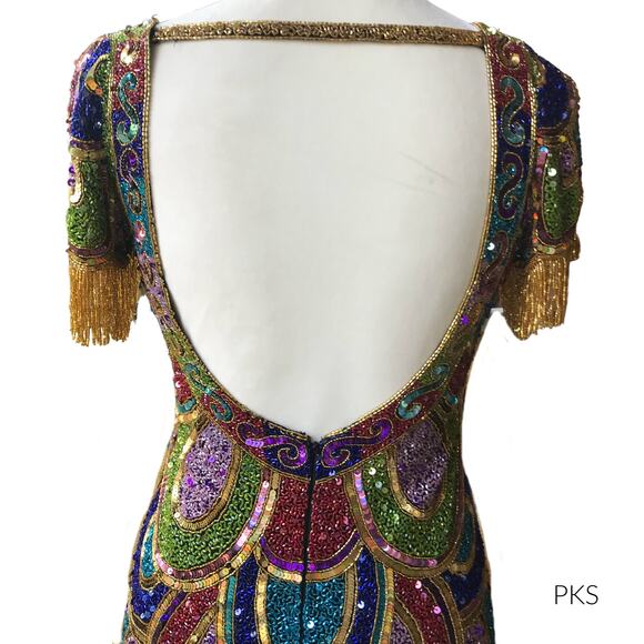 VTG Naeem Khan RIAZEE BOUTIQUE heavy beaded sequins mini sheath dress - Picture 6 of 8